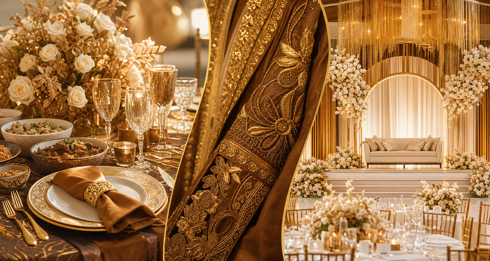 Luxury African-inspired event table, clothing fabric and venue stage